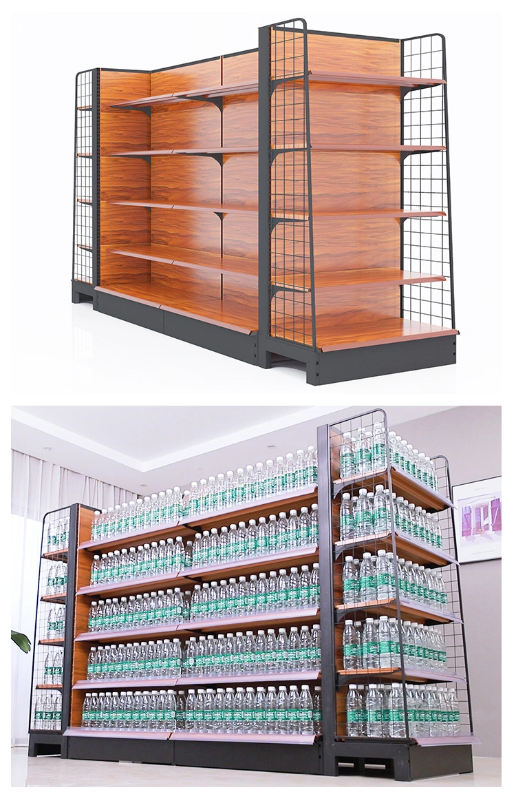 Made in China Wood Grain Painted Supermarket Display Rack Store Shelves