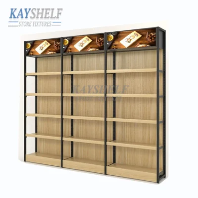 Single Side Grocery Store Wall Shelf Shop Retail Display Stand Racks Supermarket Wooden Shelving