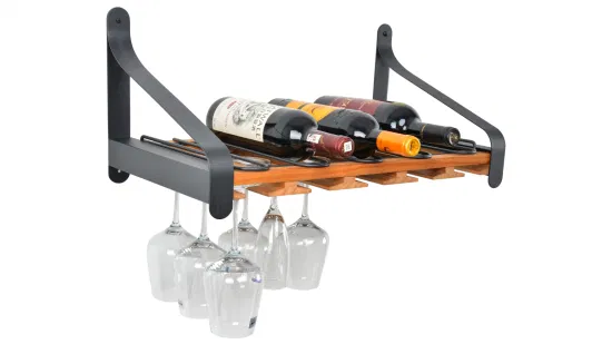 Wall Mounted Kitchen Wooden Wine Glass Rack and Wine Rack for Wine Storage Accessories