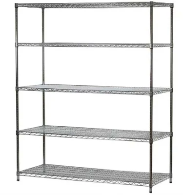 5 Tiers Big Size Chrome Wire Shelving Storage Rack in Black