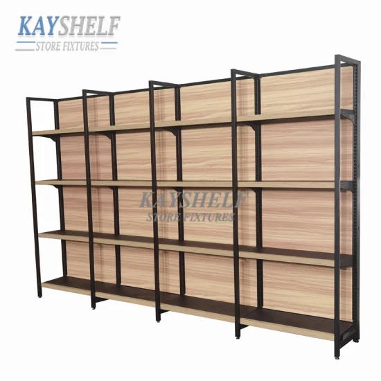 Single Side Wall Supermarket Metal Rack Retail Shop Wood Display Store Shelf